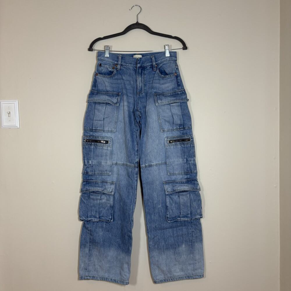 Alice + Olivia Cay Baggy Denim Cargo Jeans Wide Leg Brea Blue SZ 25 Streetwear - Picture 13 of 14